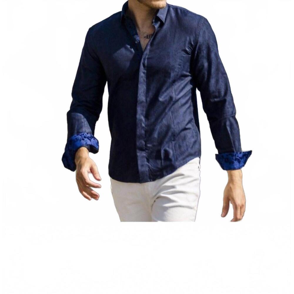 NEW EIGHT X jacquard button down shirt with paisley flocking in navy